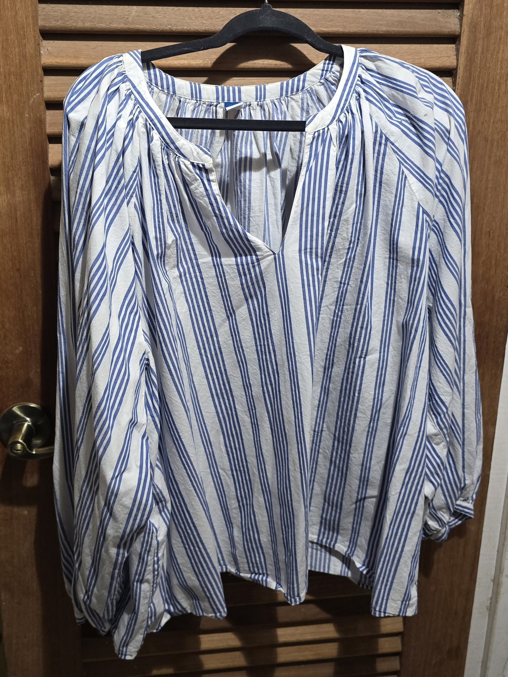 Old Navy White and Blue Striped Peasant Top